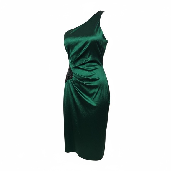 Xscape Dresses & Skirts - Xscape by Joanna Chen Emerald Green Satin Cocktail Dress w/ Beaded Accent